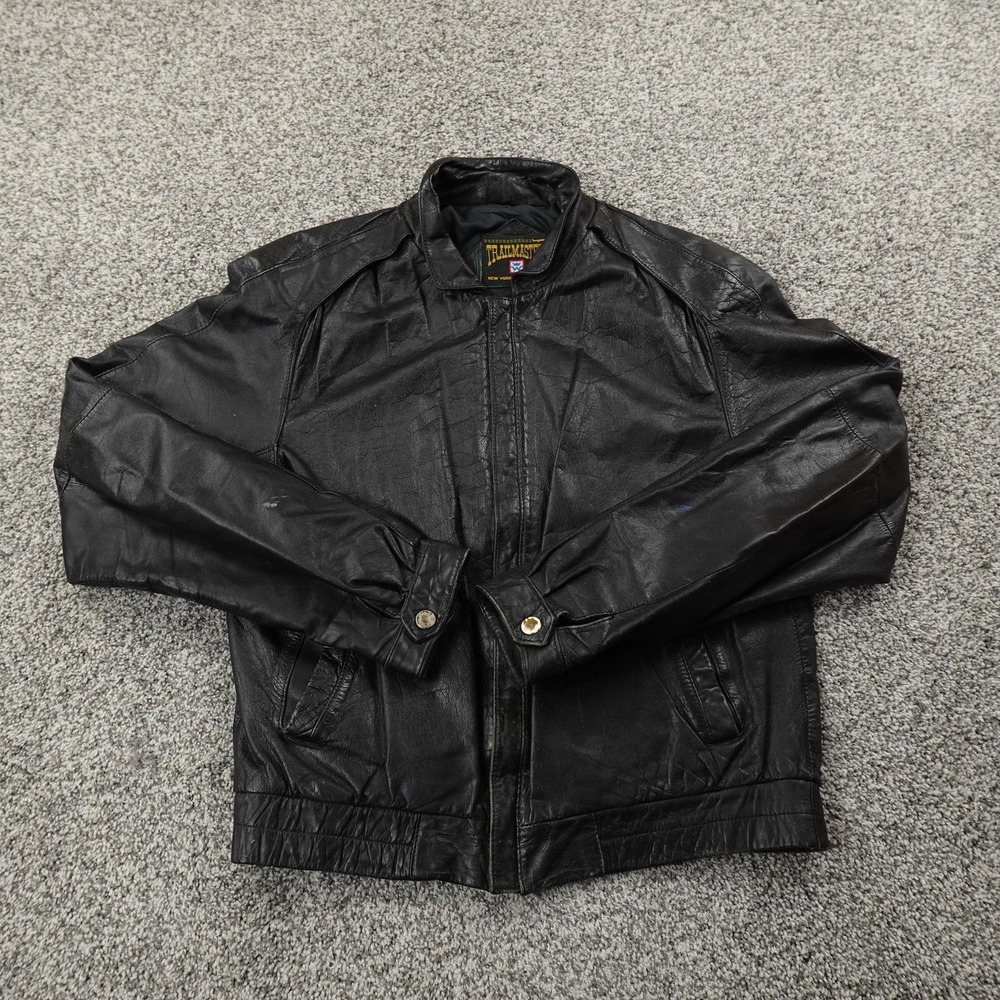 VTG Trailmaster Jacket Mens 38 Black Leather Motorcyle Biker Western Bomber Coat